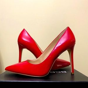 Patent Faux Leather BCBG Red Heels, Size 10